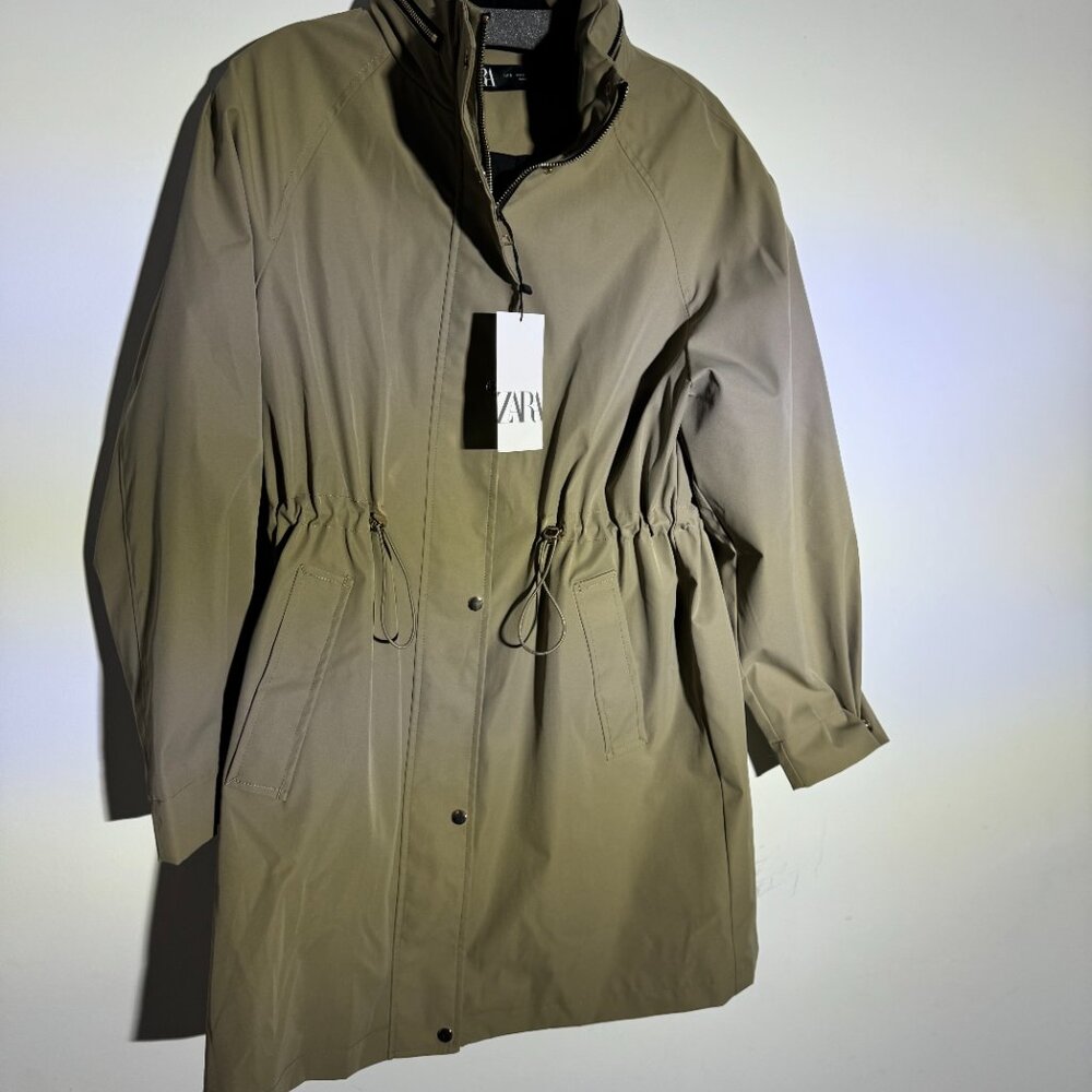 Zara Hooded Anorak Utility Parka Jacket Green Taupe NWT